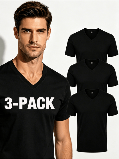 Men's Solid Color T-Shirt - V-Neck Short Sleeve – Black option – view 8