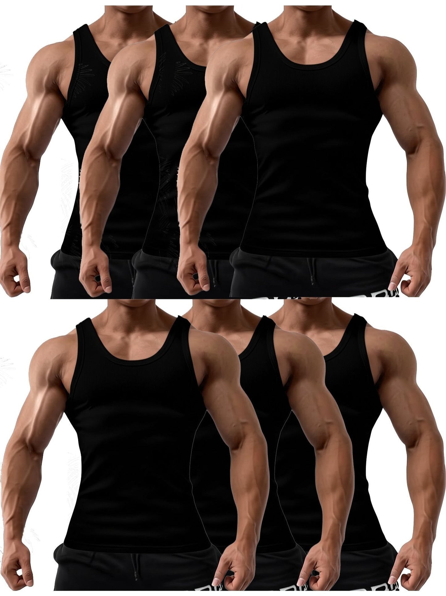 Men's Solid Color Tank Top - Sleeveless – Black / White – view 6