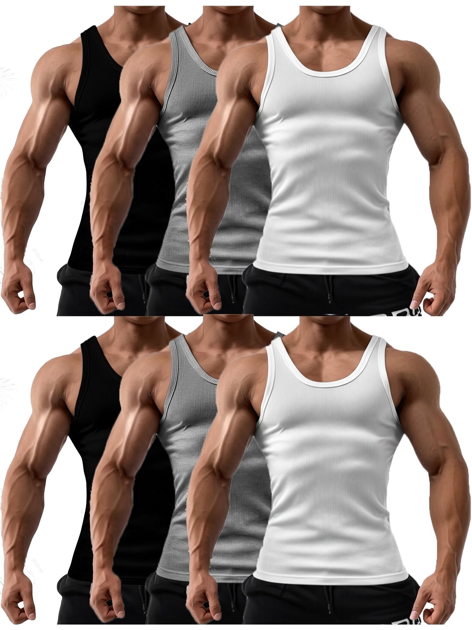 Men's Solid Color Tank Top - Sleeveless – Black / White – view 7