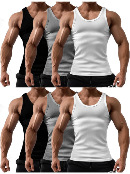Men's Solid Color Tank Top - Sleeveless – Black / White – view 7
