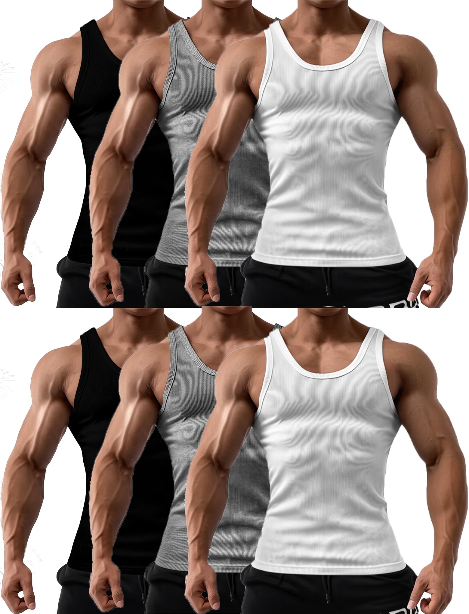 Men's Solid Color Tank Top - Sleeveless – Black / White – view 13