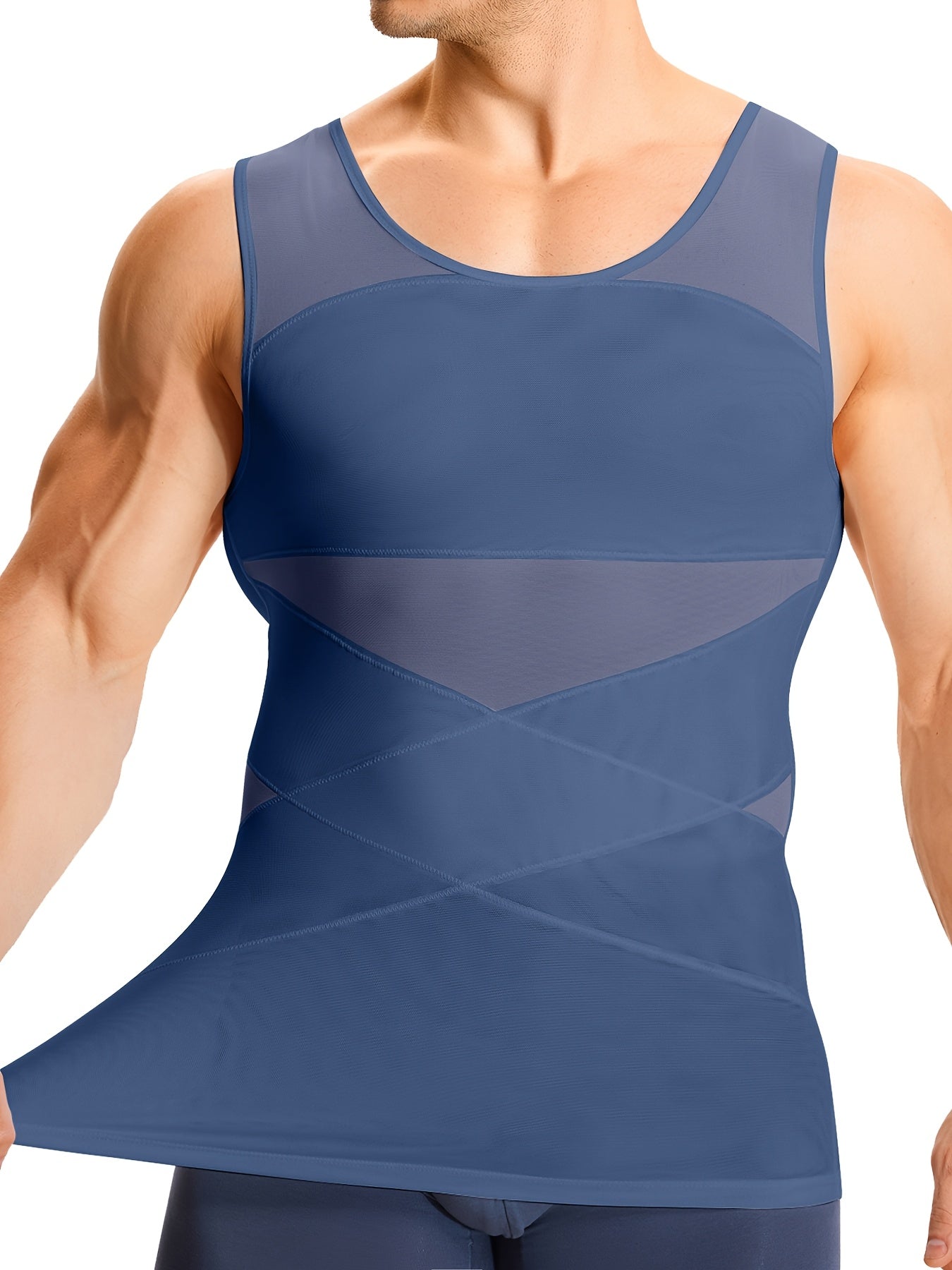 Men's Solid Color Tank Top - Sleeveless – Light Beige Knit – view 5