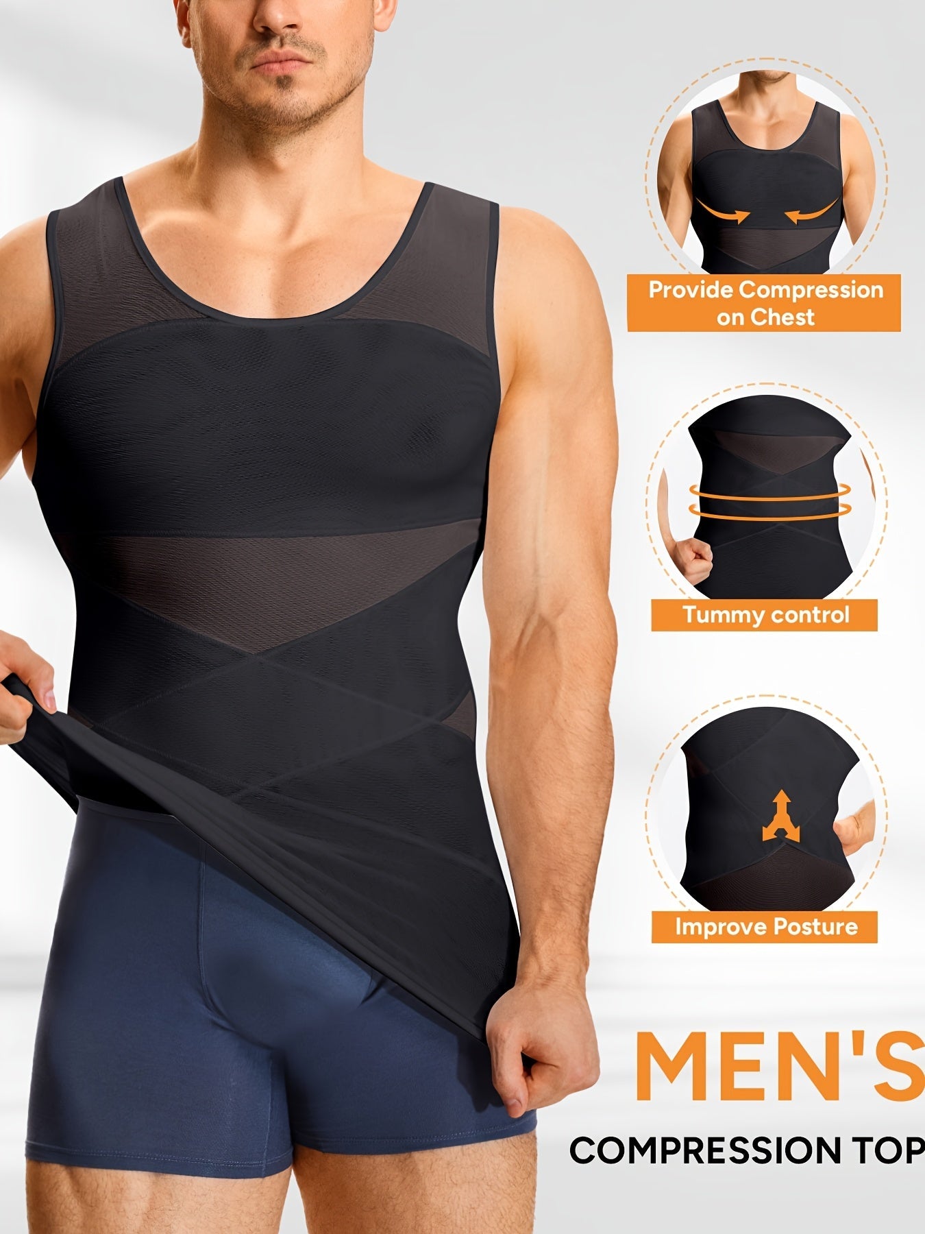 Men's Solid Color Tank Top - Sleeveless – Light Beige Knit – view 10