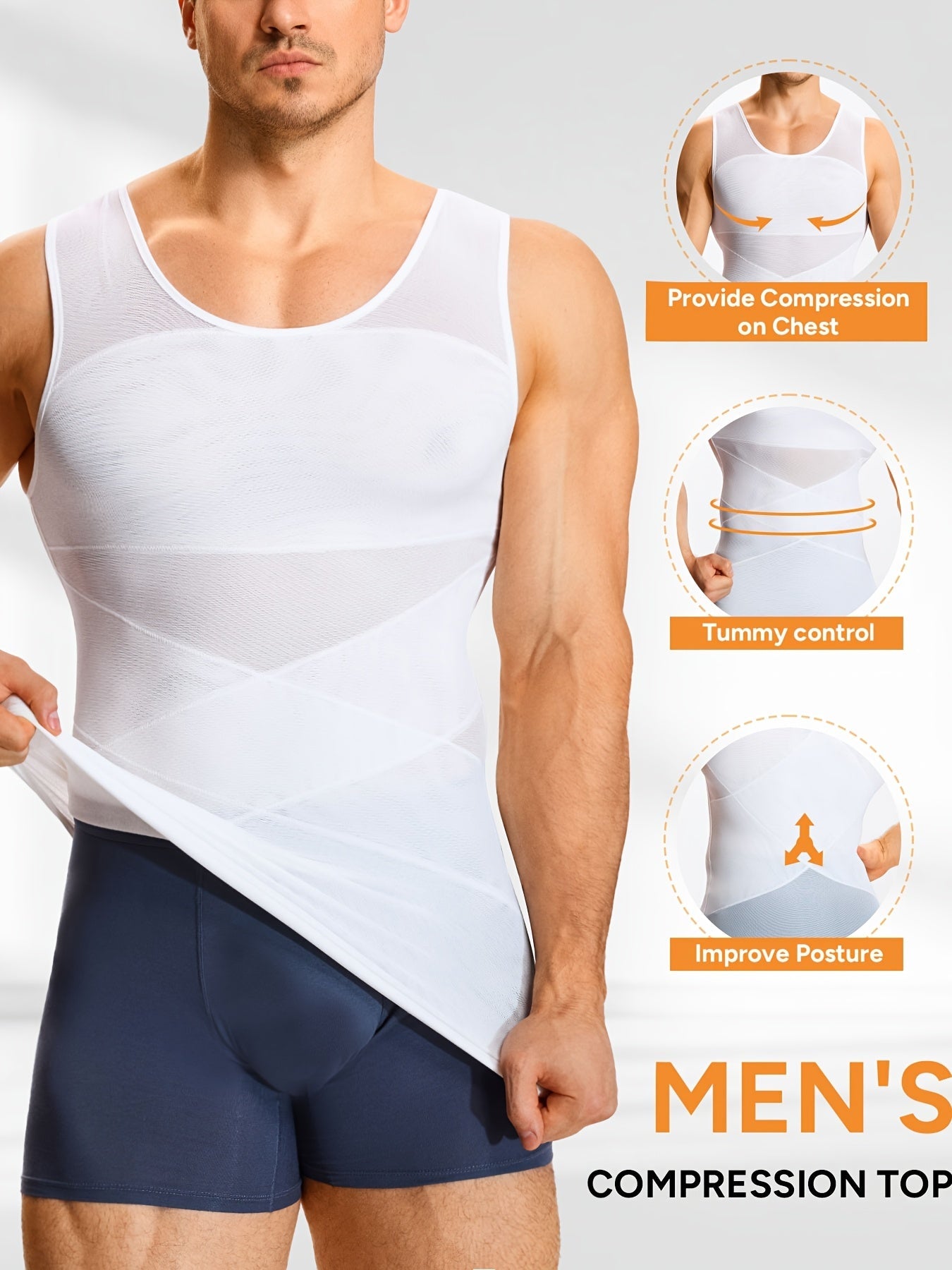 Men's Solid Color Tank Top - Sleeveless – Light Beige Knit – view 11
