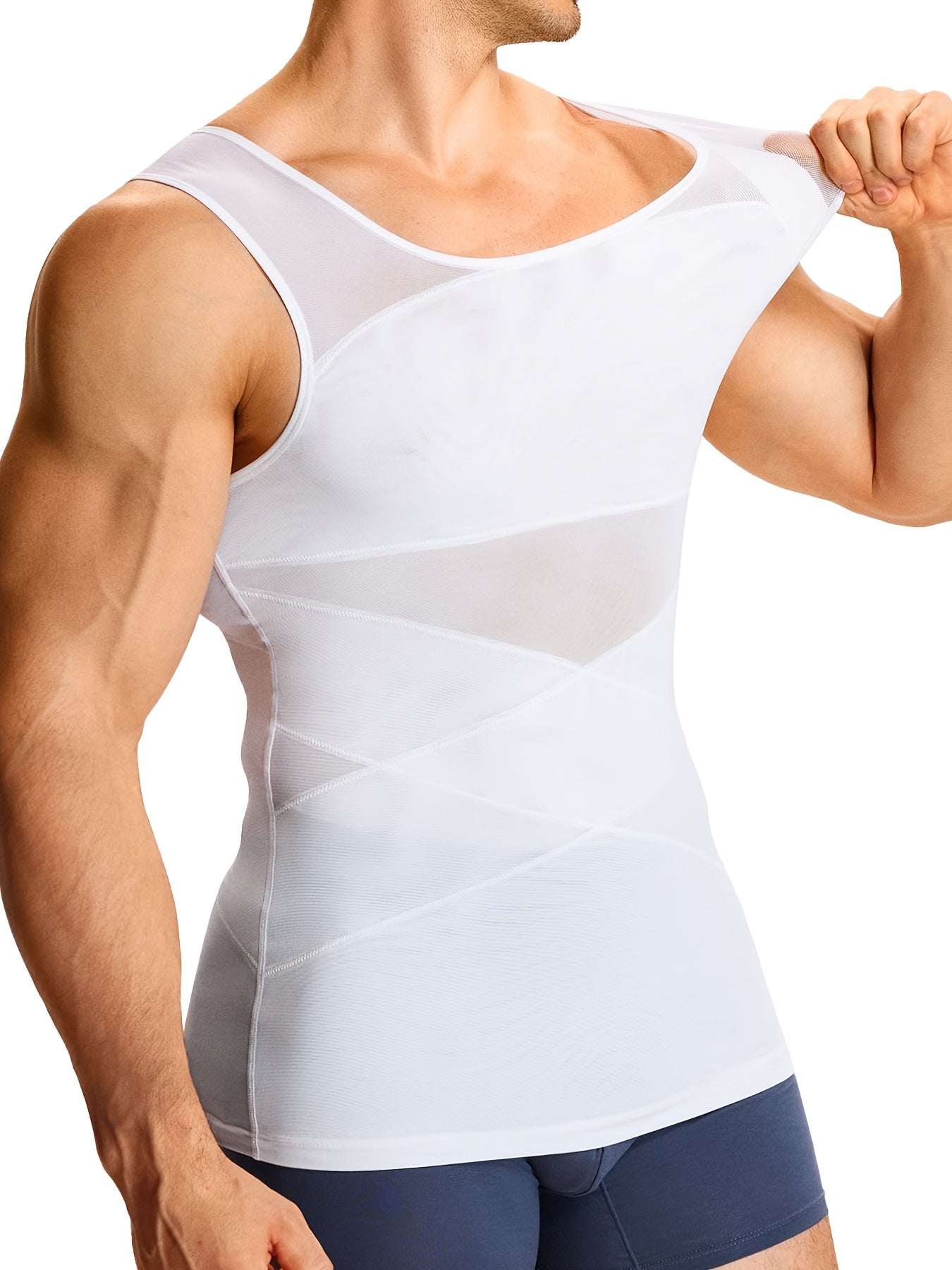 Men's Solid Color Tank Top - Sleeveless – Light Beige Knit – view 17