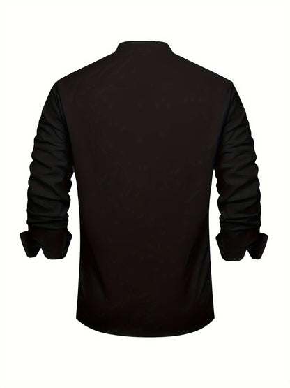 Men's Solid Plus Size Long Sleeve Casual Shirt - Stretch – view 7