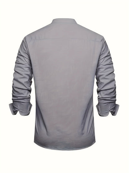 Men's Solid Plus Size Long Sleeve Casual Shirt - Stretch – view 9