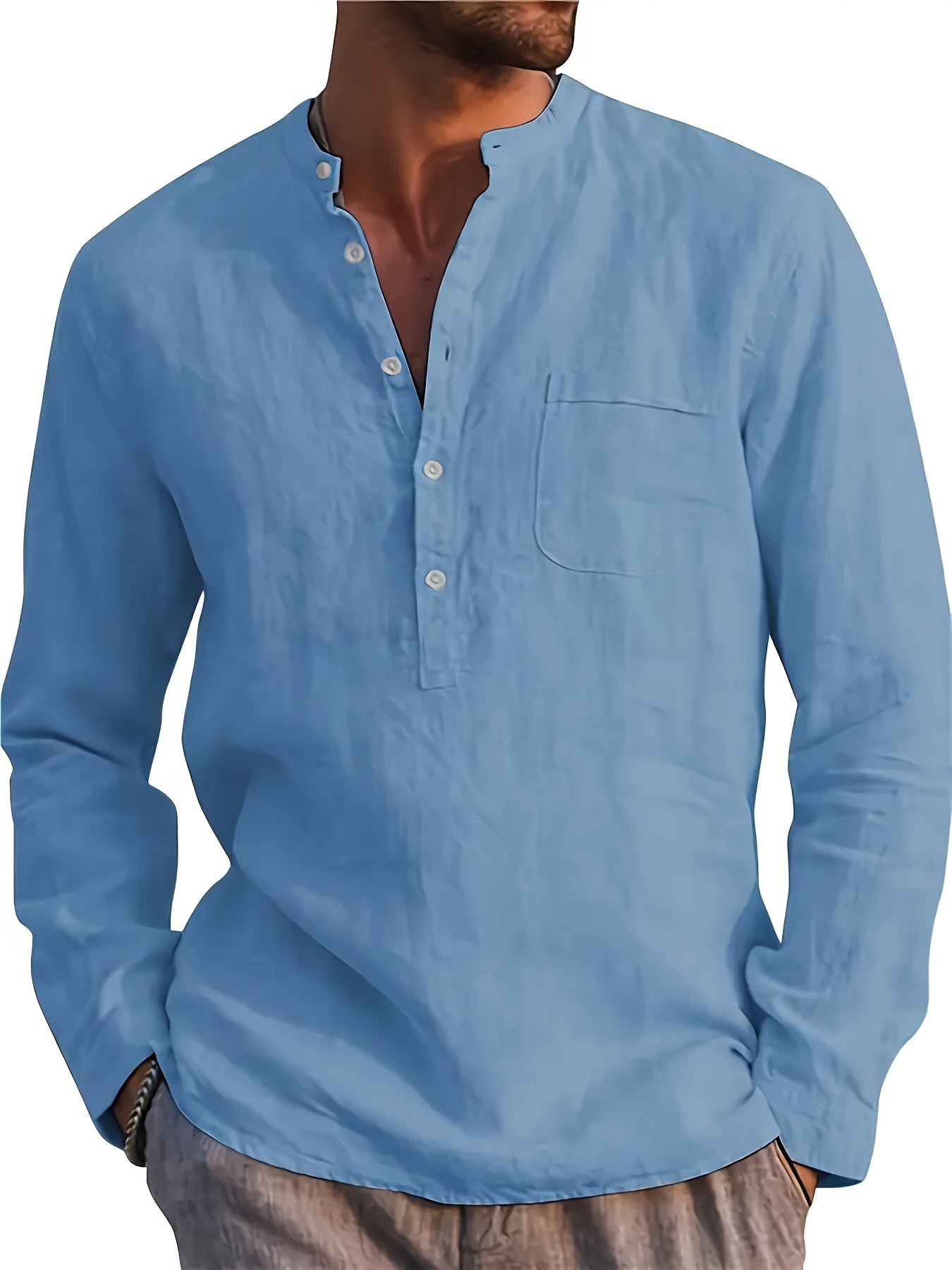 Men's Solid Plus Size Long Sleeve Casual Shirt - Stretch – view 10
