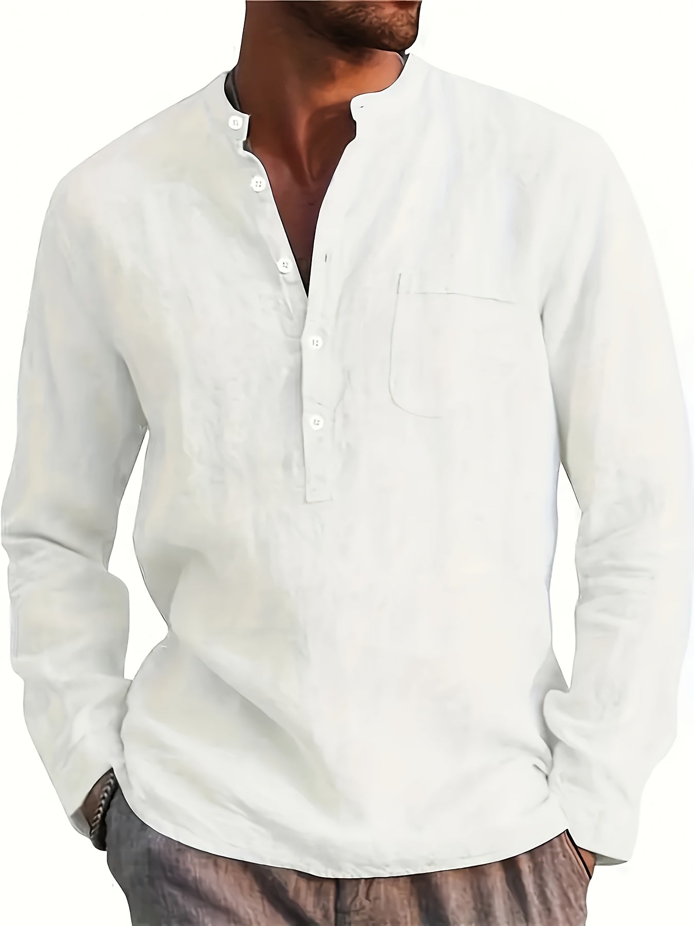 Men's Solid Plus Size Long Sleeve Casual Shirt - Stretch – view 15