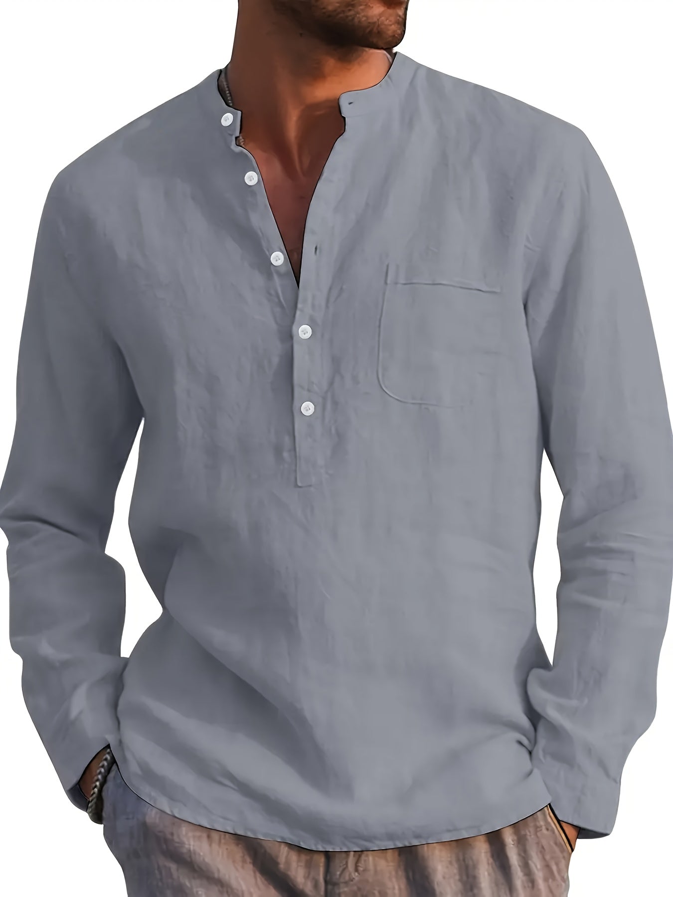 Men's Solid Plus Size Long Sleeve Casual Shirt - Stretch – view 28