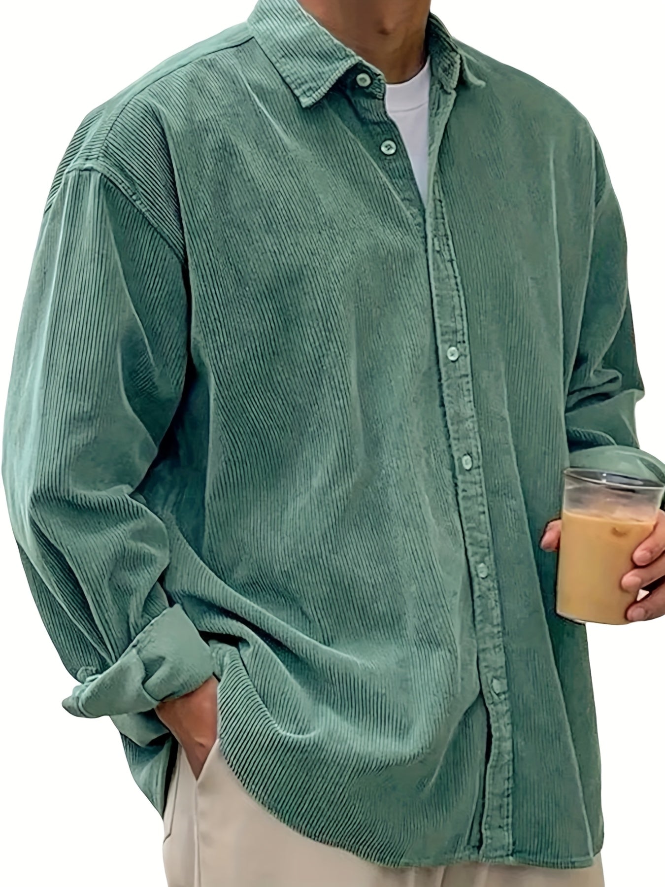 Men's Solid Relaxed Fit Long Sleeve Casual Shirt - Easy Care – Black option – view 4