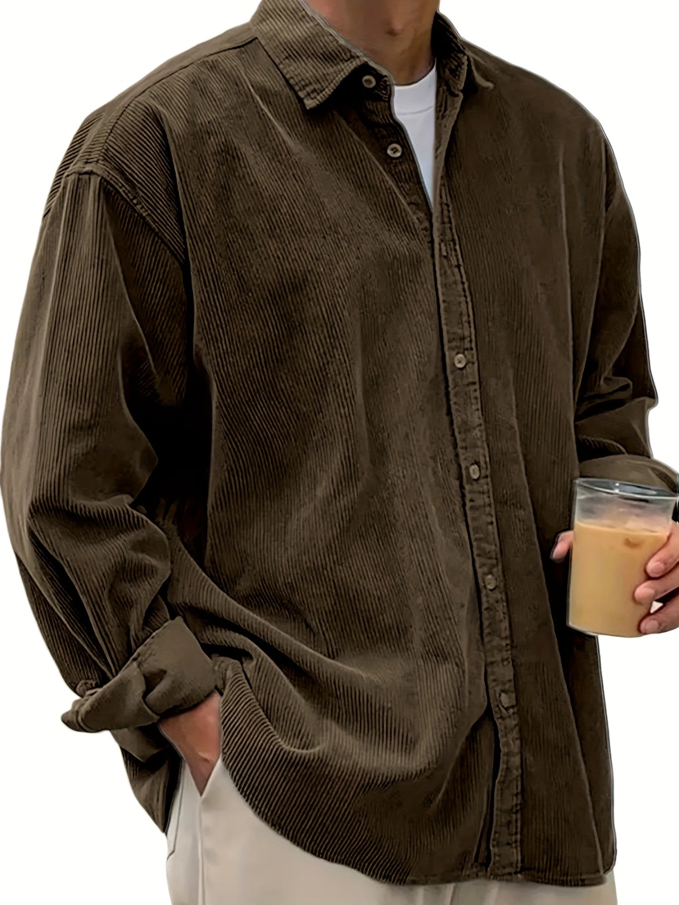 Men's Solid Relaxed Fit Long Sleeve Casual Shirt - Easy Care – Black option – view 7