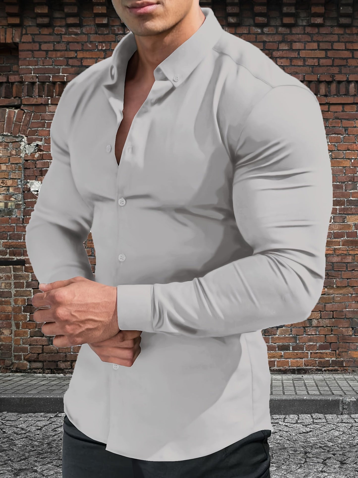 Men's Solid Slim Fit Long Sleeve Dress Shirt - Wrinkle Resistant – view 14
