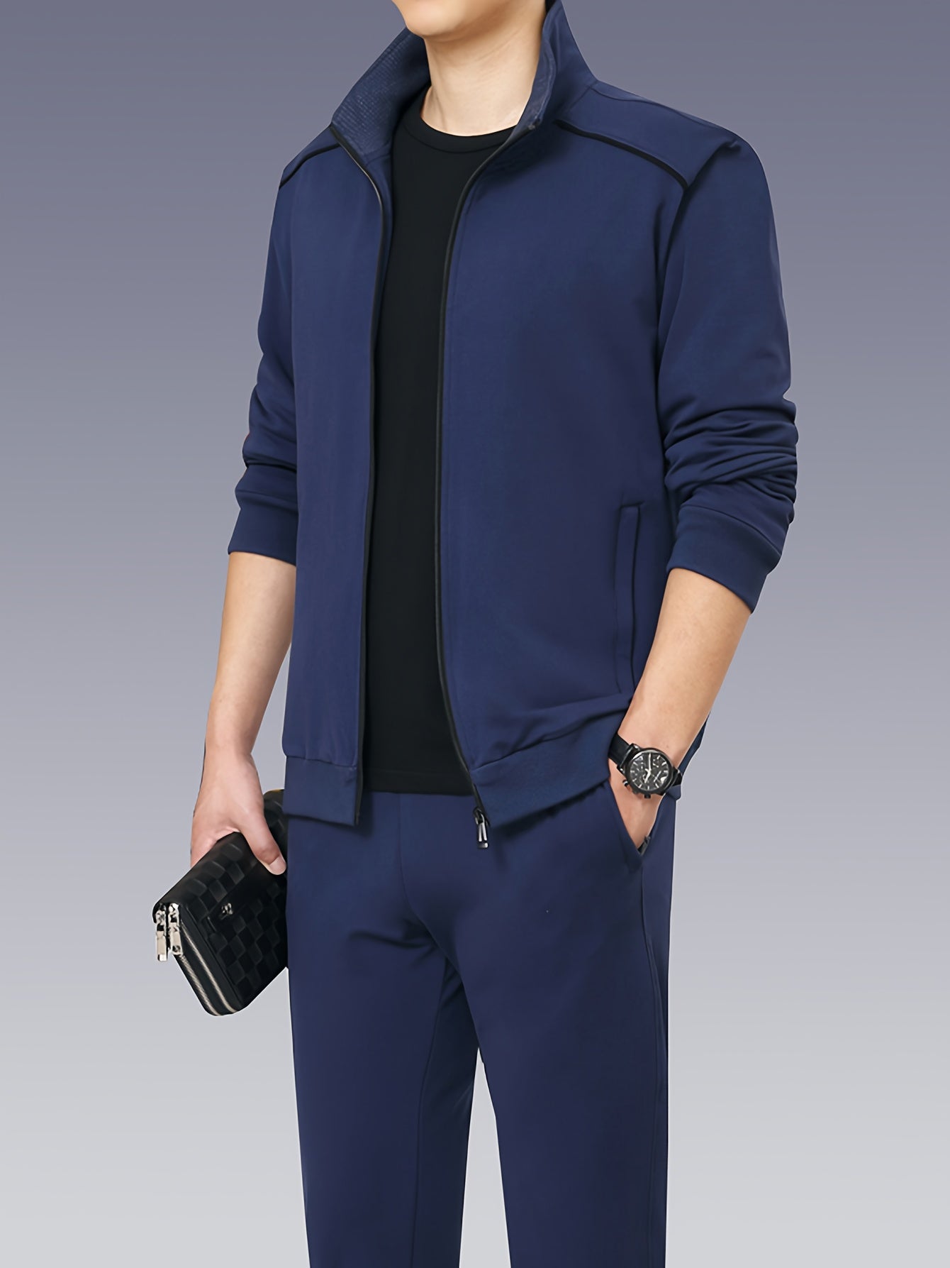Men's Stand Collar Zip-Up Jacket - Regular Fit Transitional Layer – view 8