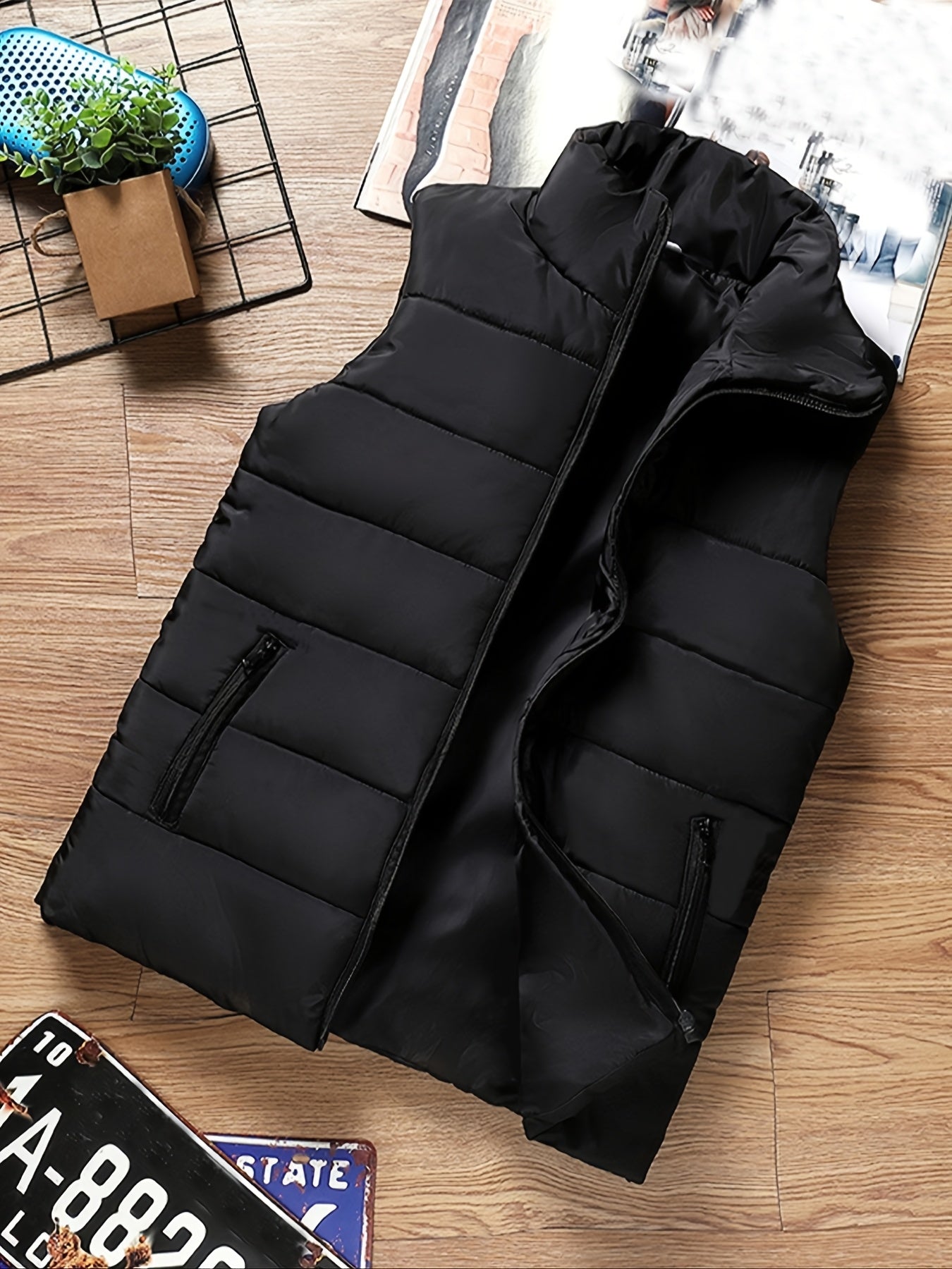Men's Stand Collar Zip Vest - Zipper Pockets and Warm Layering – main product image