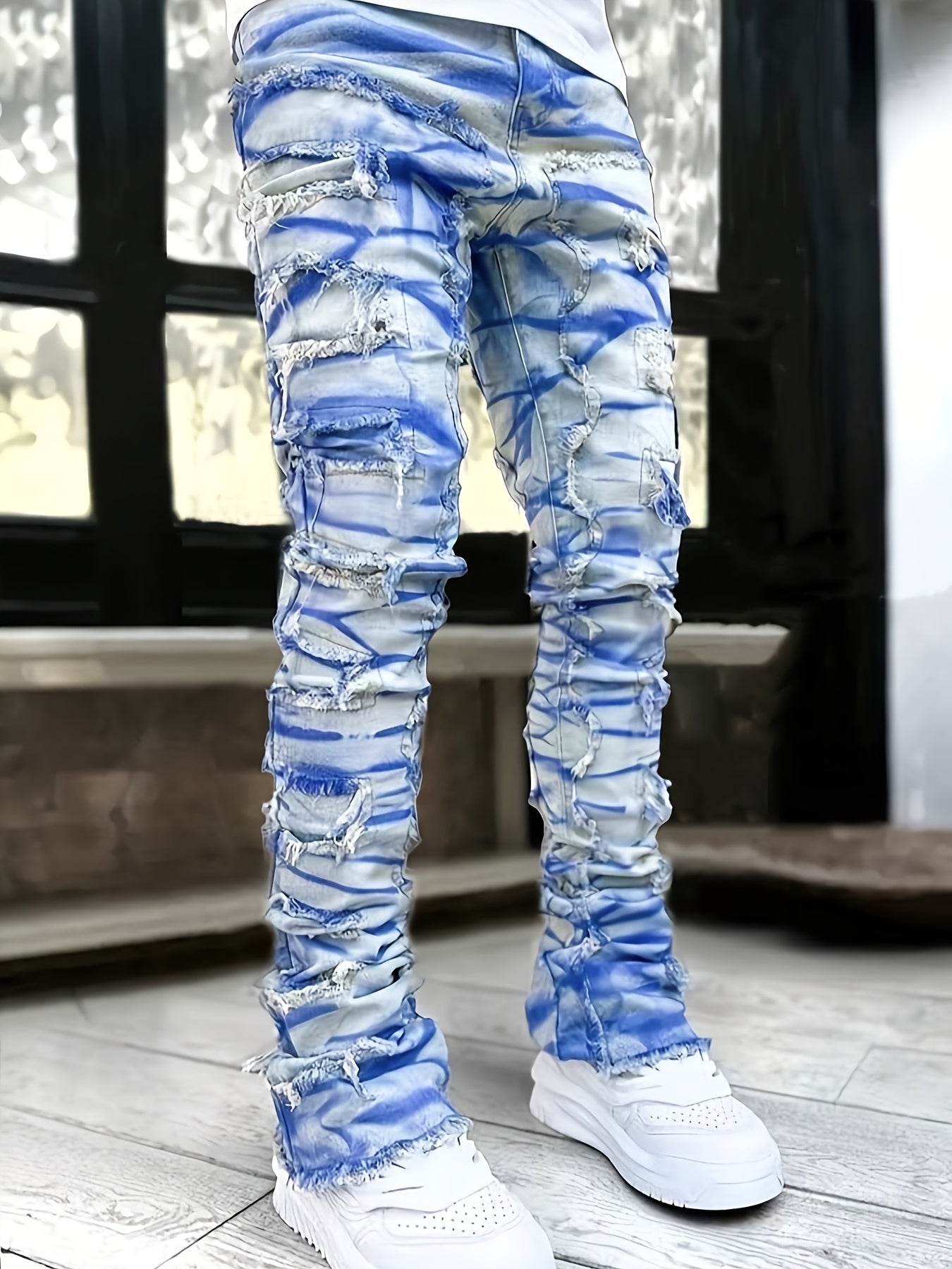 Men's Straight Leg Jeans - Black Denim Clean Finish – Printed – view 3