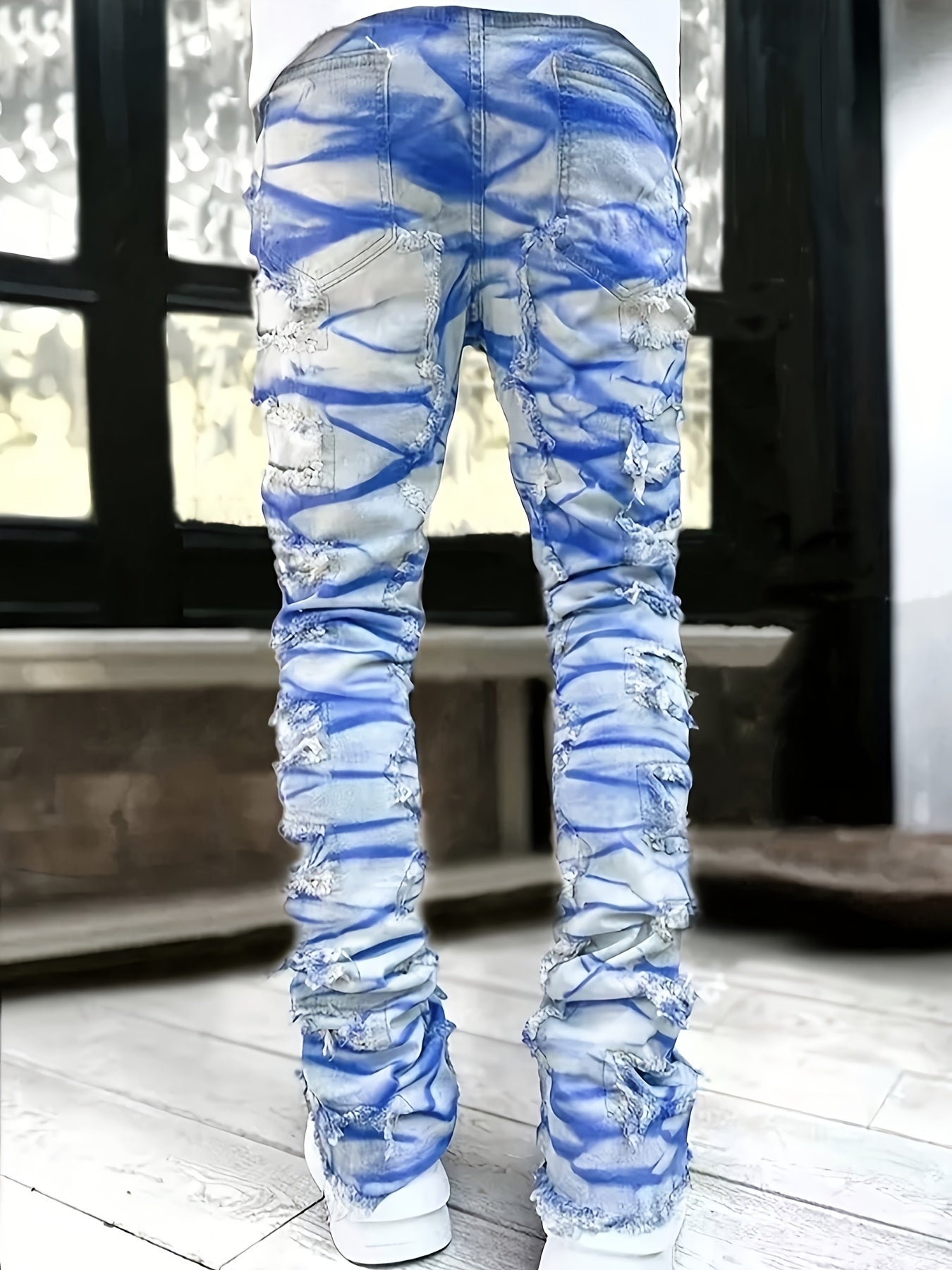 Men's Straight Leg Jeans - Black Denim Clean Finish – Printed – view 7