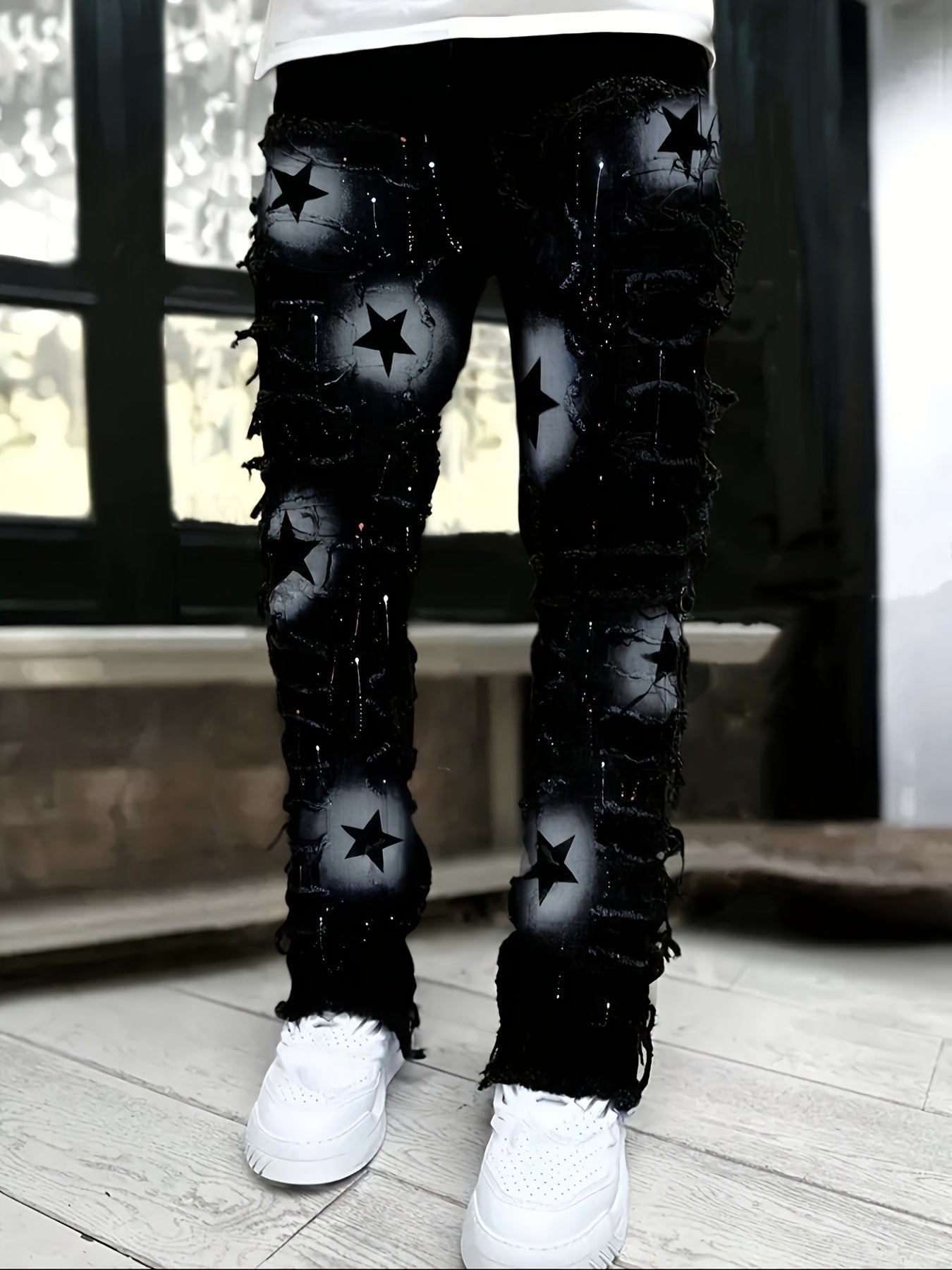 Men's Straight Leg Jeans - Black Denim Clean Finish – Printed – view 8
