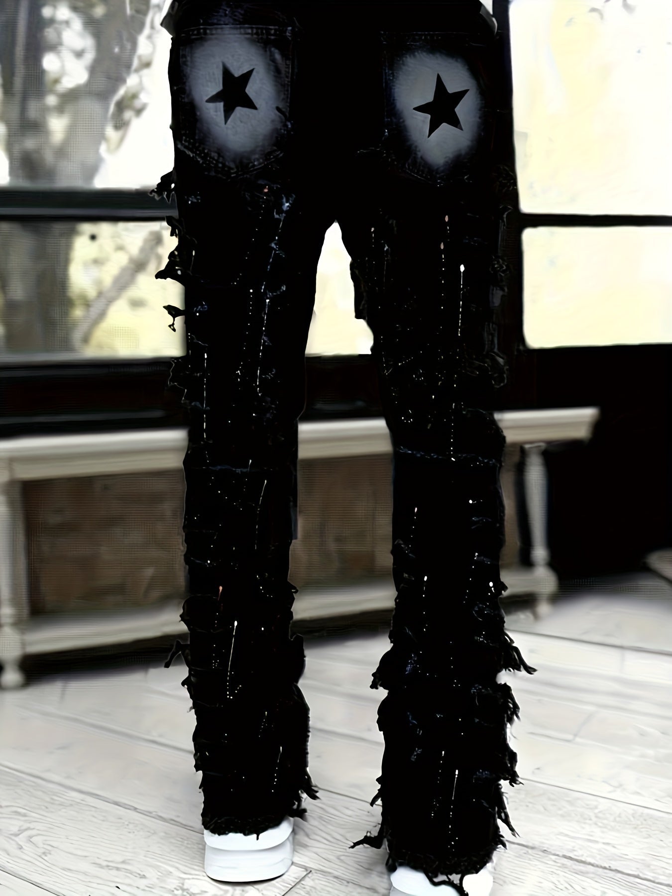 Men's Straight Leg Jeans - Black Denim Clean Finish – Printed – view 9