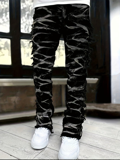 Men's Straight Leg Jeans - Black Denim Clean Finish – Printed – view 10