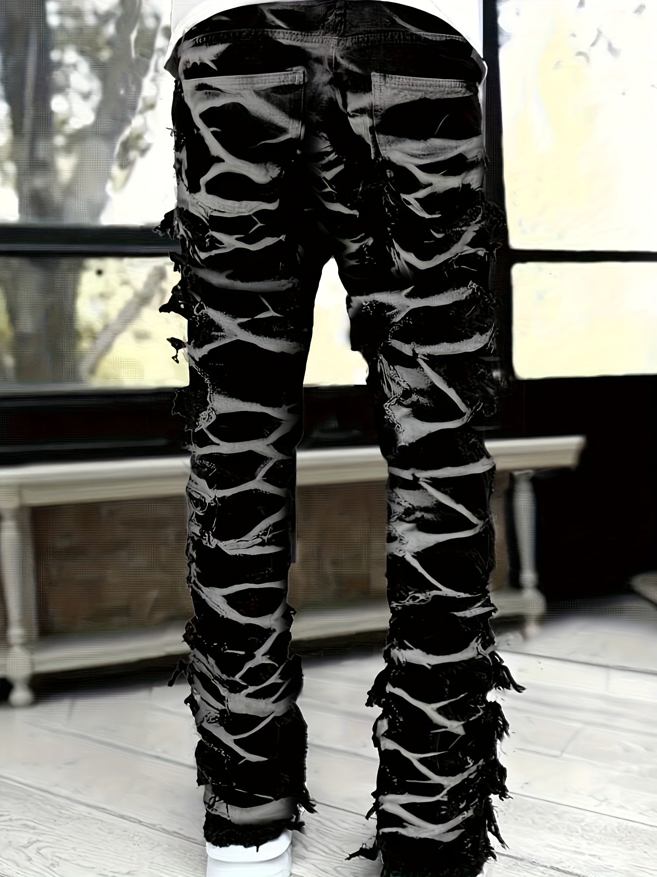 Men's Straight Leg Jeans - Black Denim Clean Finish – Printed – view 11
