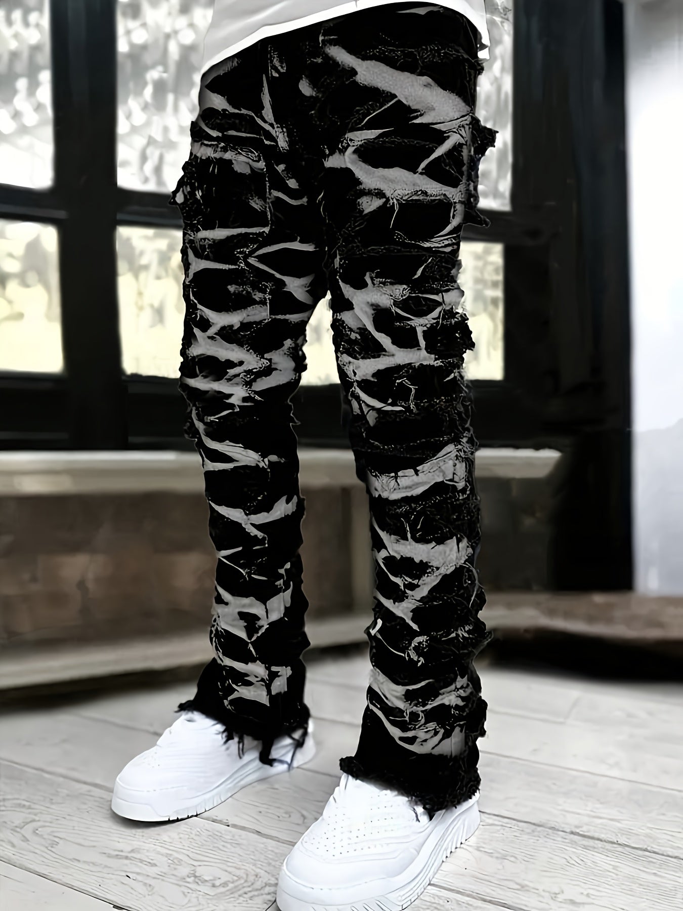 Men's Straight Leg Jeans - Black Denim Clean Finish – Printed – view 12
