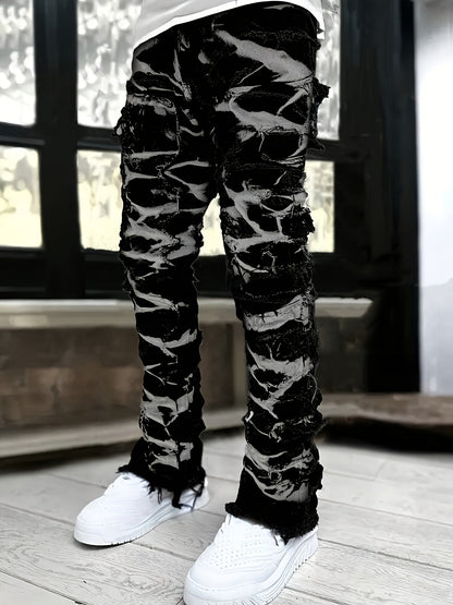 Men's Straight Leg Jeans - Black Denim Clean Finish – Printed – view 12