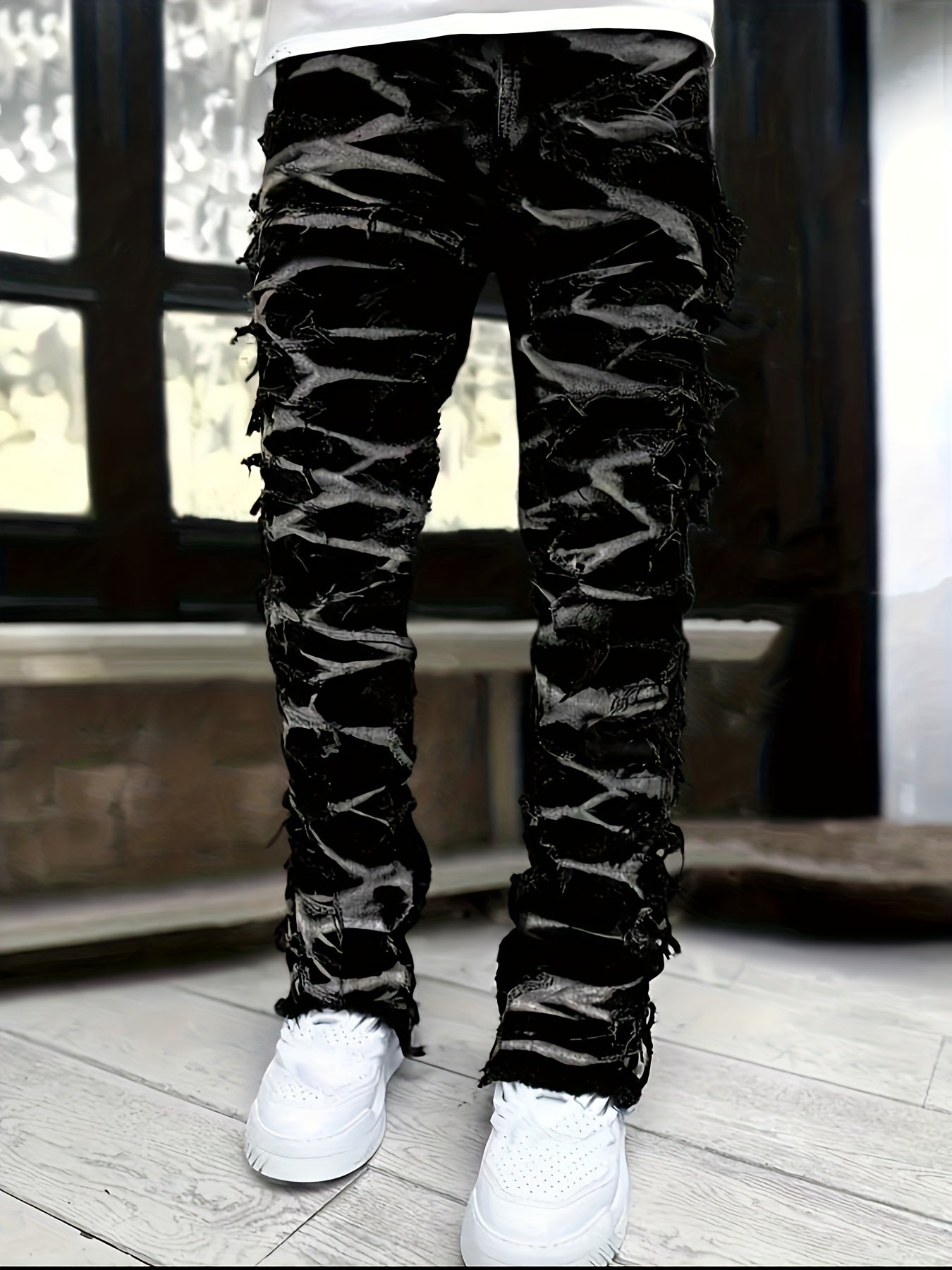 Men's Straight Leg Jeans - Black Denim Clean Finish – Printed – Black option – main product image