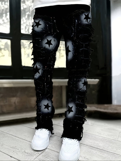 Men's Straight Leg Jeans - Black Denim Clean Finish – Printed – Black option – view 2