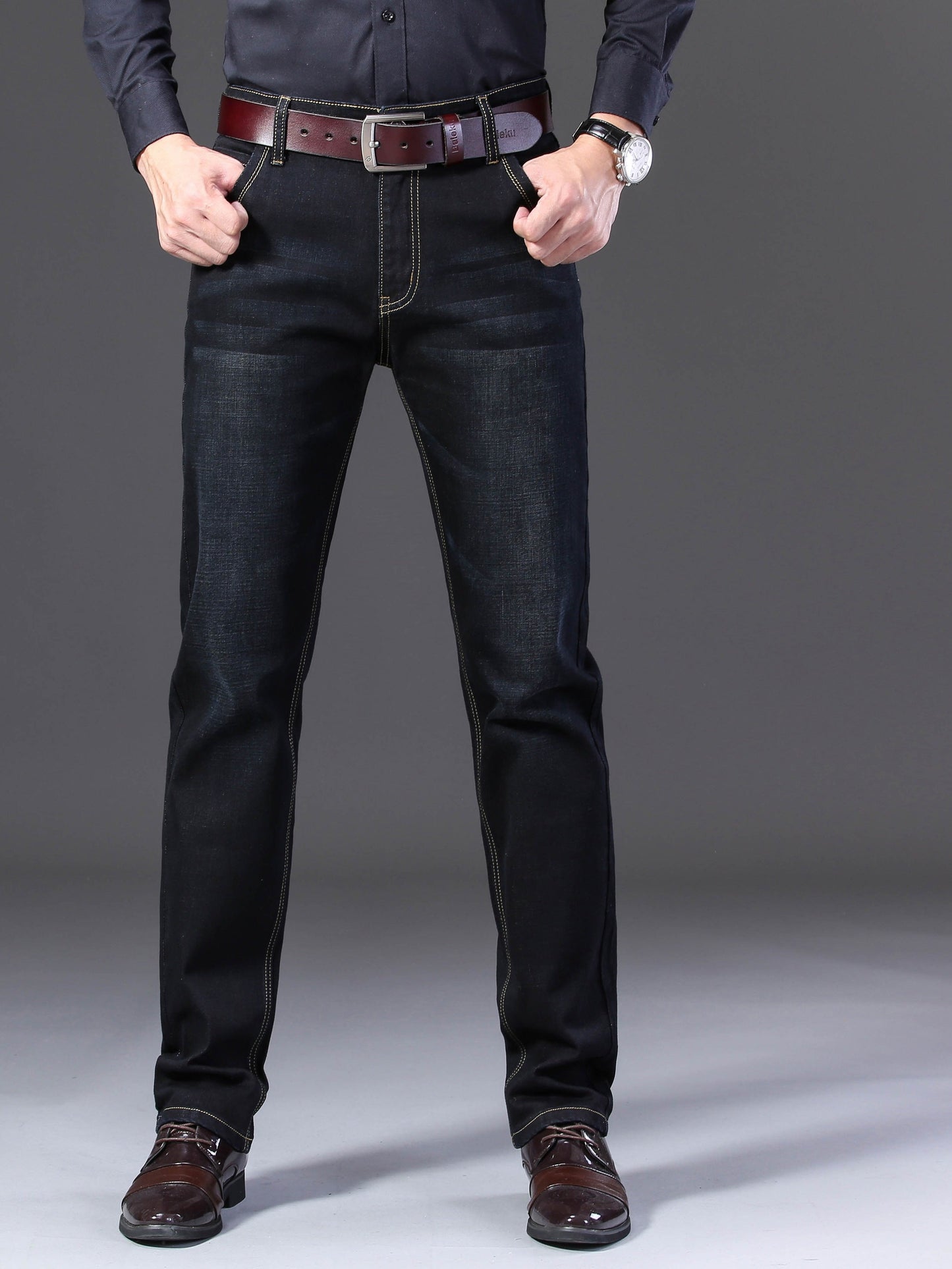 Men's Straight Leg Jeans - Black Denim Clean Finish – Sizes 28–40 – view 2