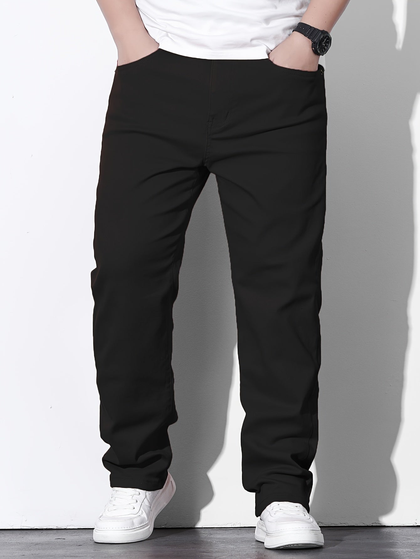 Men's Straight Leg Jeans - Black Denim Clean Finish – Sizes 2XL–6XL – Black option – view 7