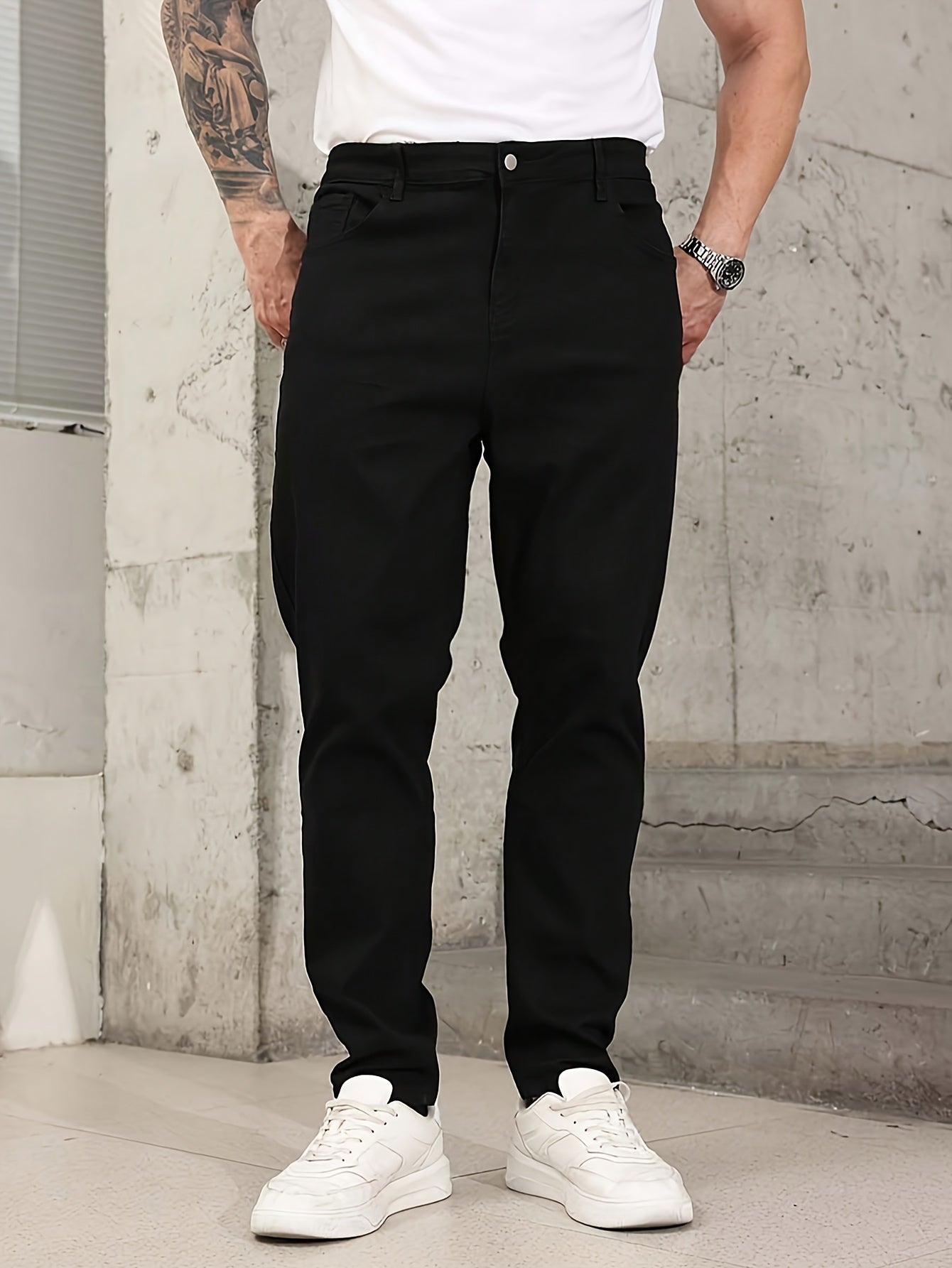 Men's Straight Leg Jeans - Black Denim Clean Finish – Sizes 30–34 – view 3
