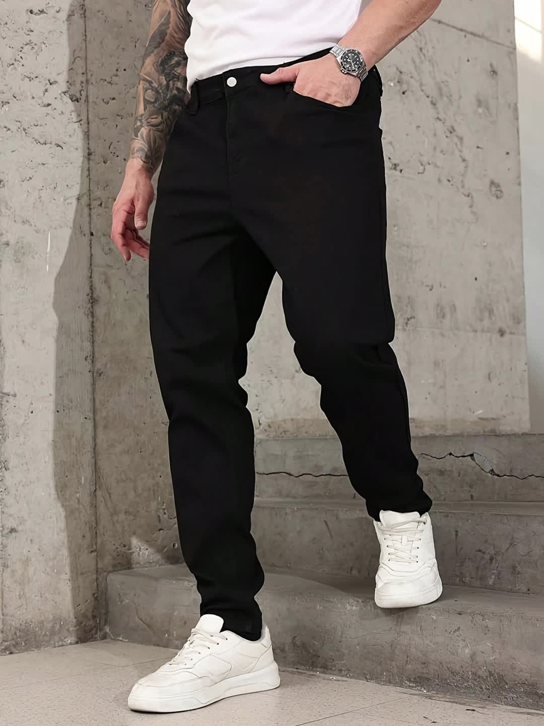 Men's Straight Leg Jeans - Black Denim Clean Finish – Sizes 30–34 – view 7