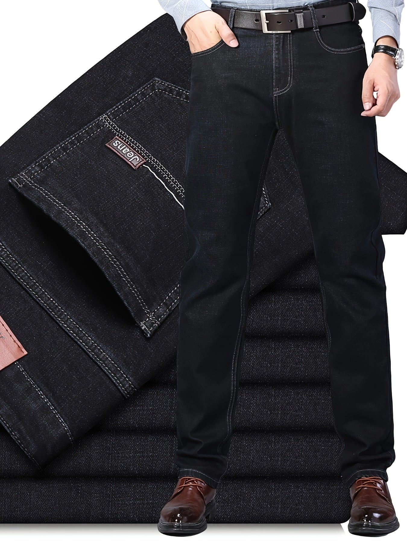 Men's Straight Leg Jeans - Black Denim Clean Finish Weekend – view 10