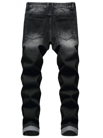 Men's Straight Leg Jeans - Black Denim Distressed – view 2