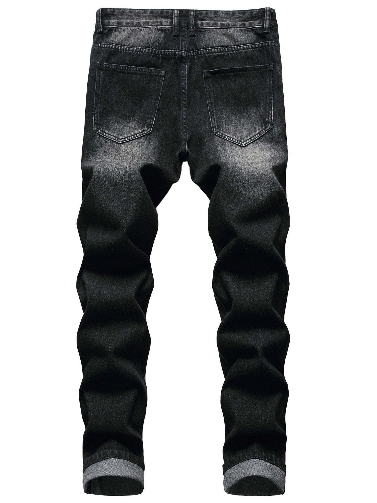 Men's Straight Leg Jeans - Black Denim Distressed – view 6