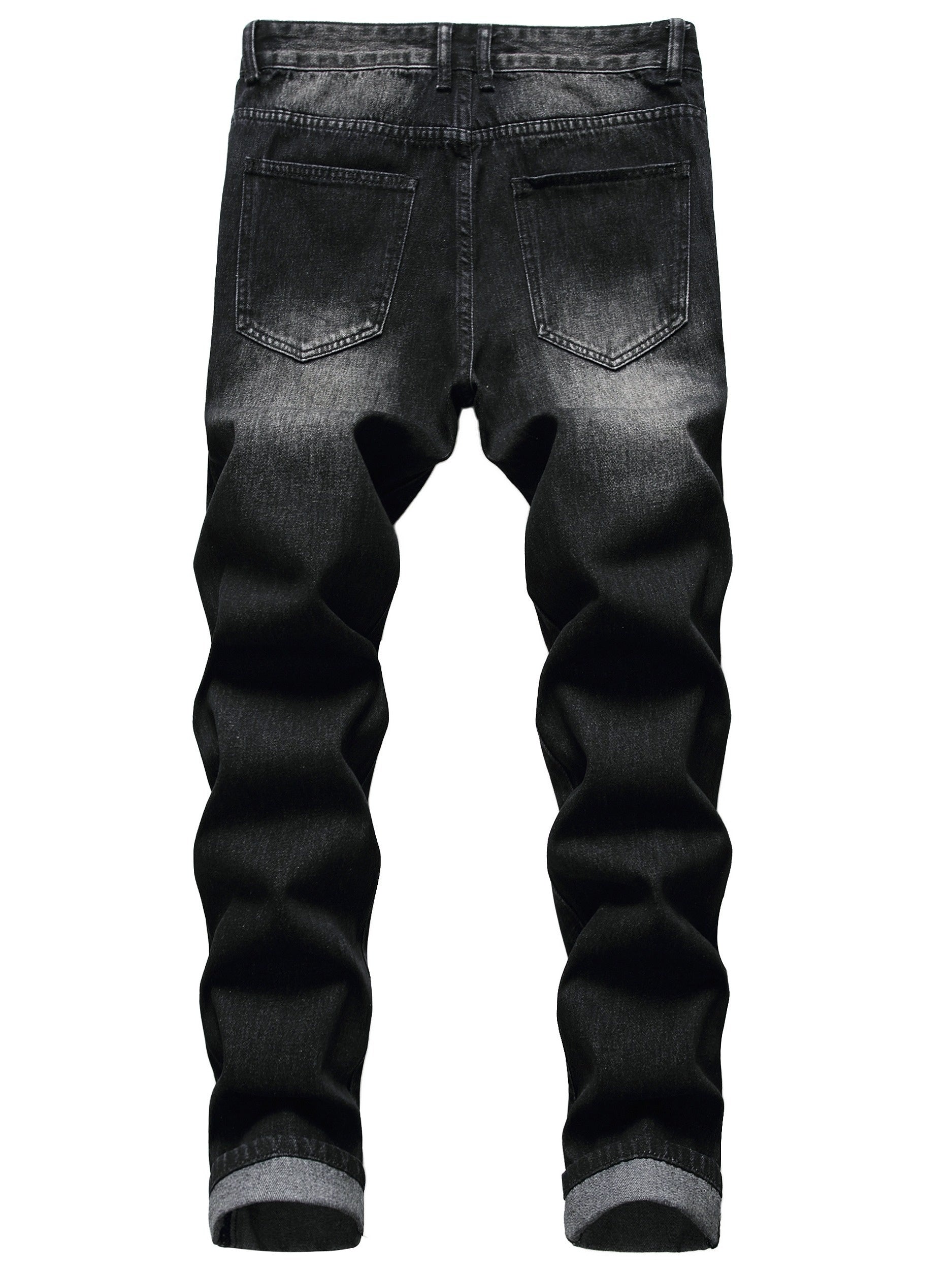 Men's Straight Leg Jeans - Black Denim Distressed – view 6