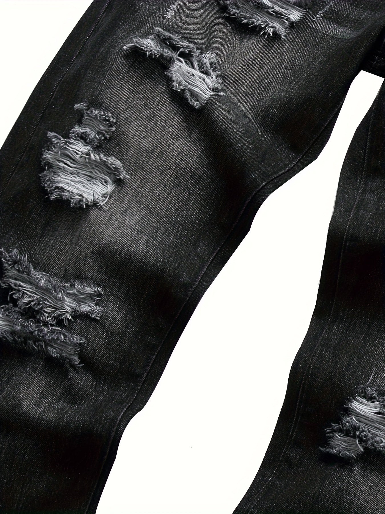 Men's Straight Leg Jeans - Black Denim Distressed – view 7
