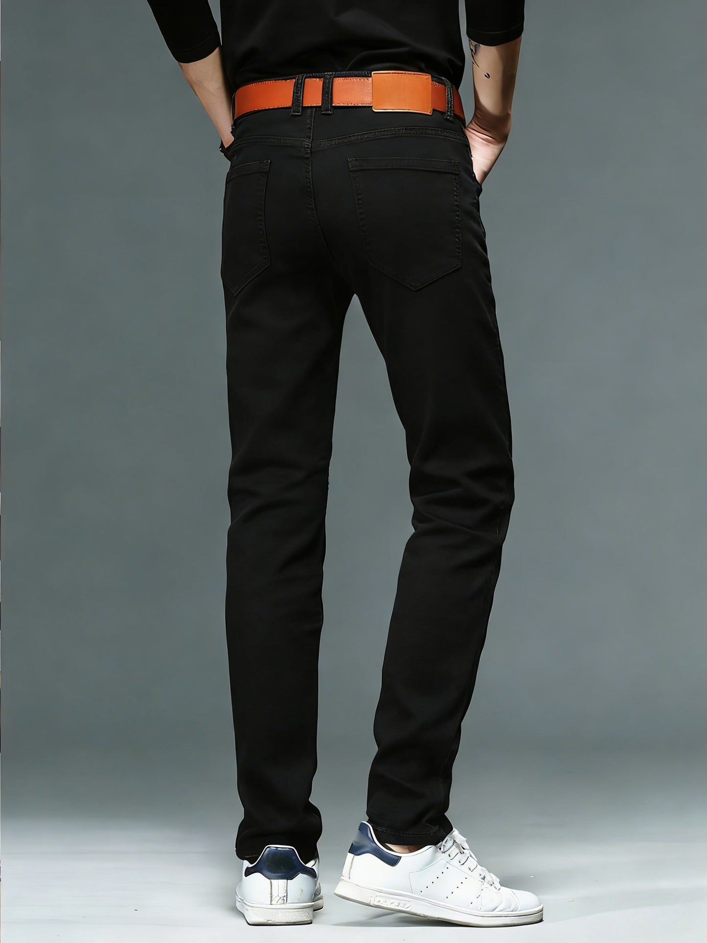 Men's Straight Leg Jeans - Classic Wash Clean Finish – Black Gray (Simple – view 6