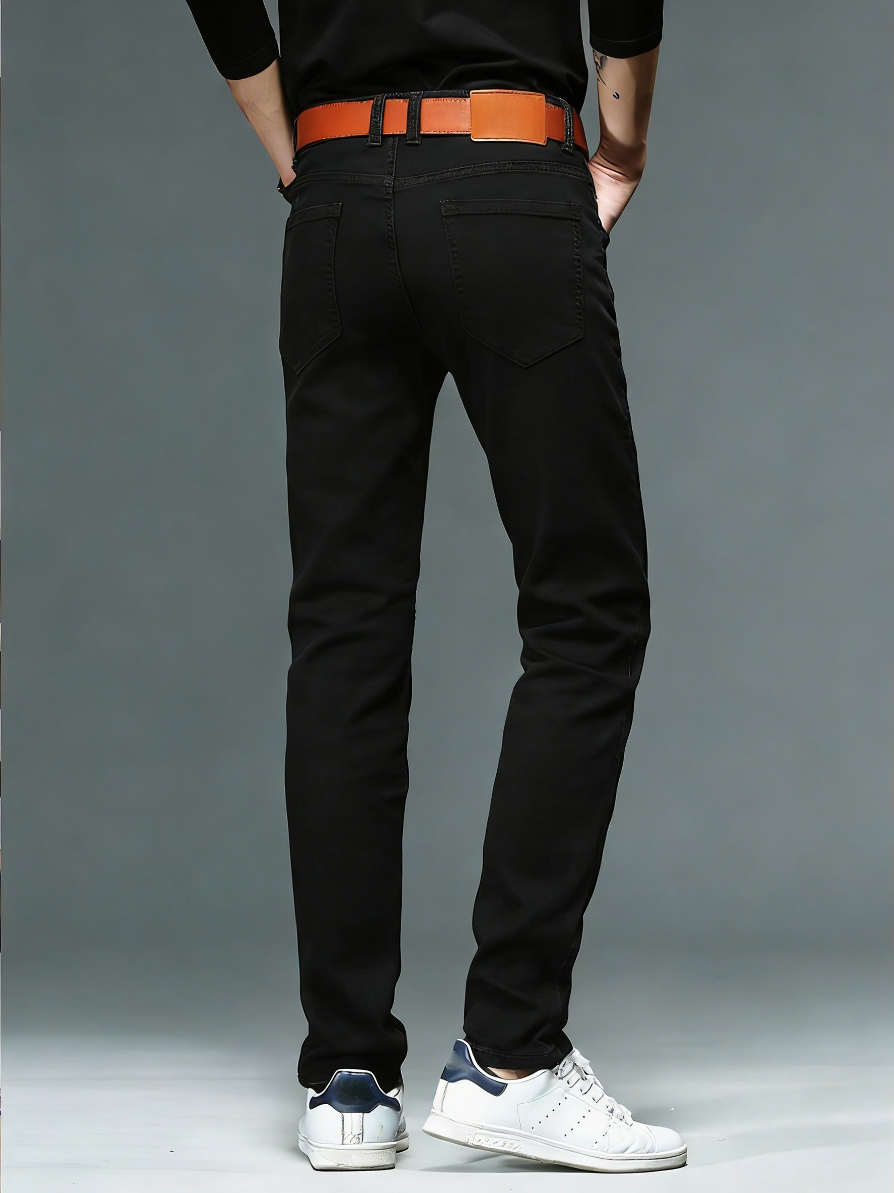 Men's Straight Leg Jeans - Classic Wash Clean Finish – Black Gray (Simple – view 6