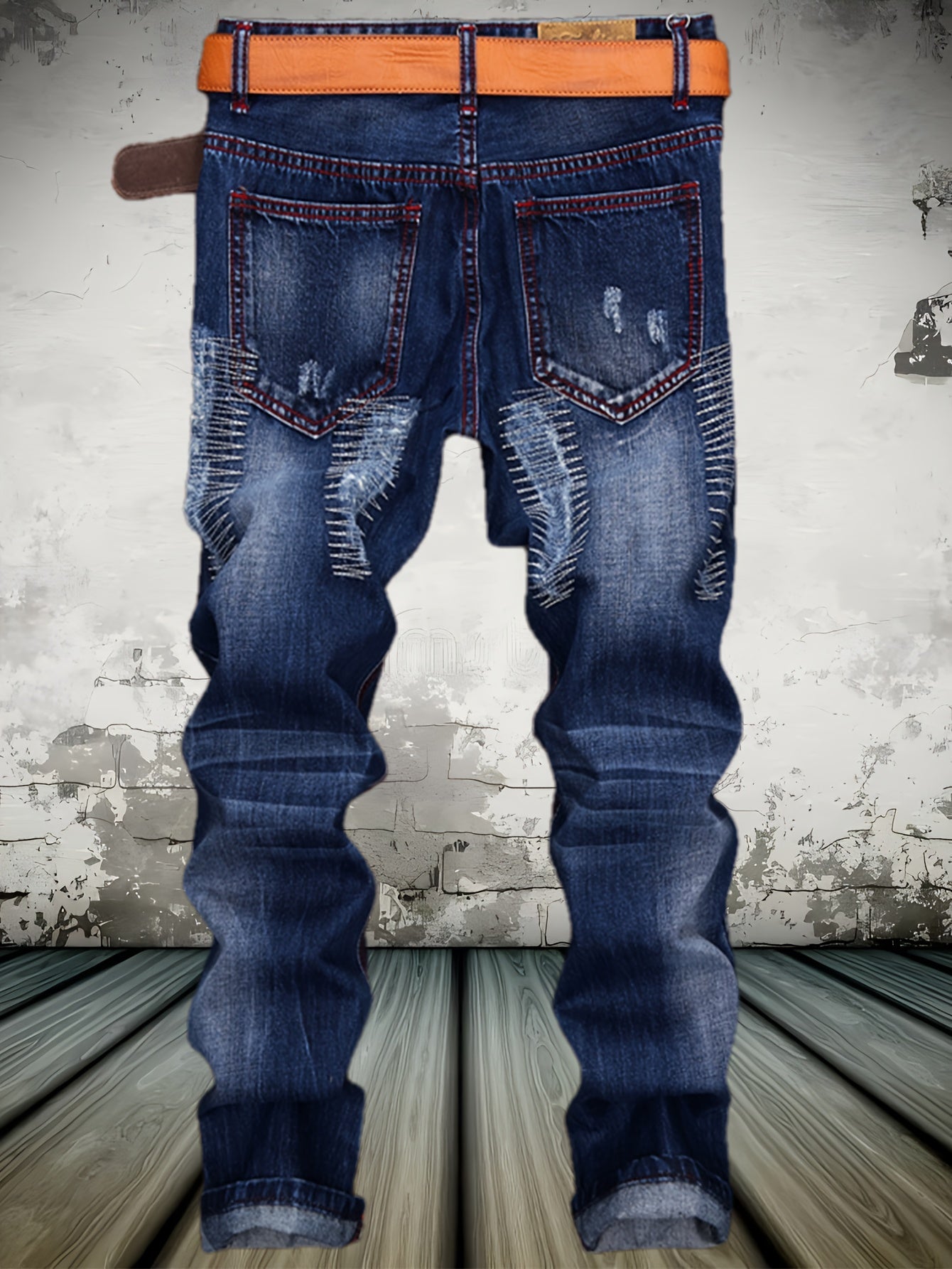 Men's Straight Leg Jeans - Classic Wash Clean Finish – Blue – view 2