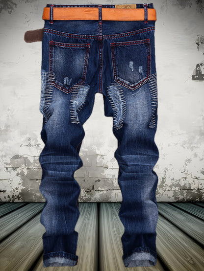 Men's Straight Leg Jeans - Classic Wash Clean Finish – Blue – view 2