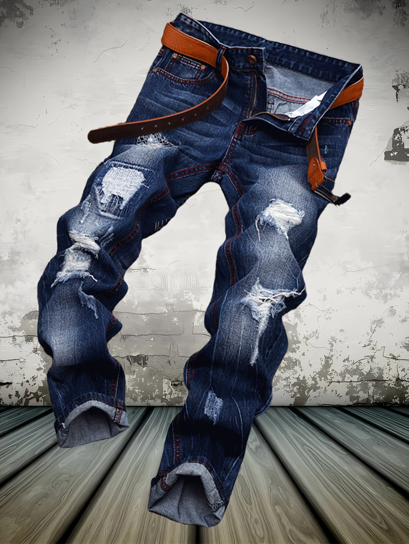 Men's Straight Leg Jeans - Classic Wash Clean Finish – Blue – view 4