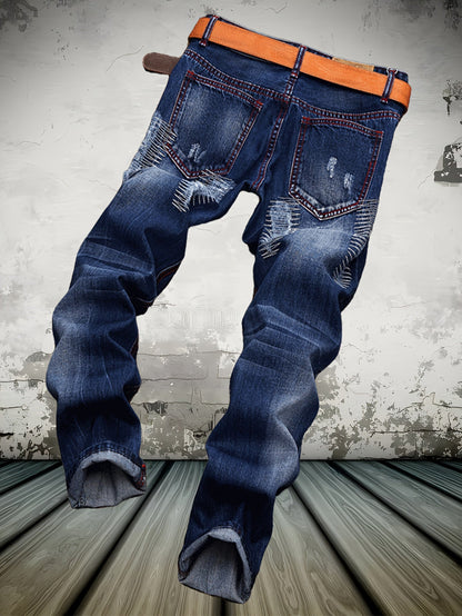 Men's Straight Leg Jeans - Classic Wash Clean Finish – Blue – view 7