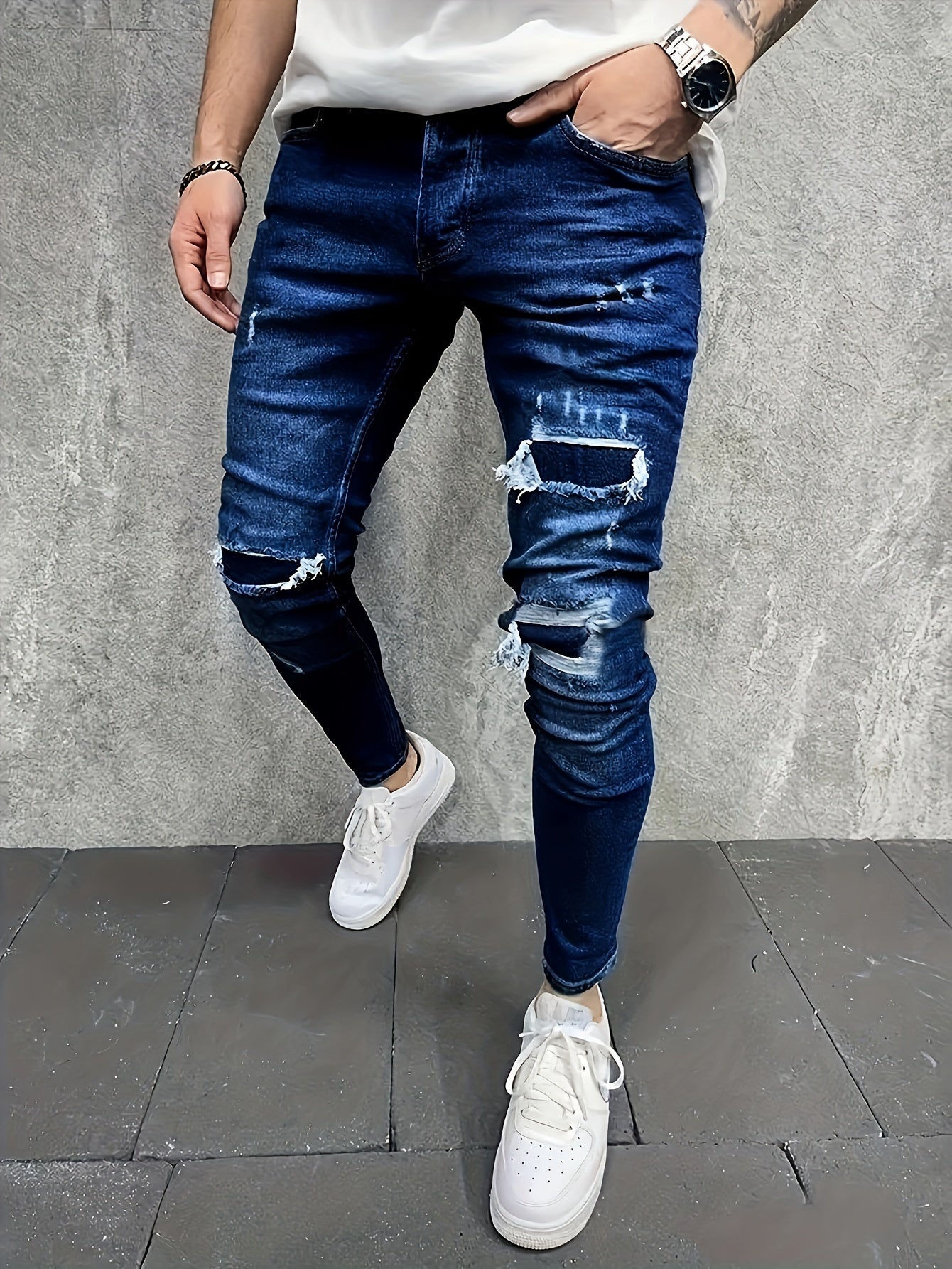 Men's Straight Leg Jeans - Classic Wash Clean Finish – Blue / Royal Blue – view 5