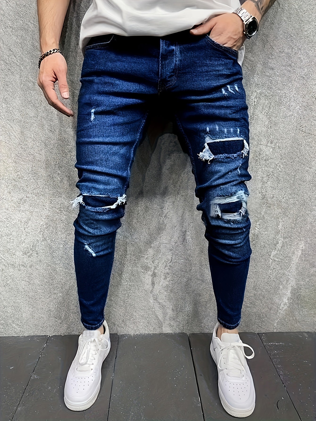 Men's Straight Leg Jeans - Classic Wash Clean Finish – Blue / Royal Blue – view 7