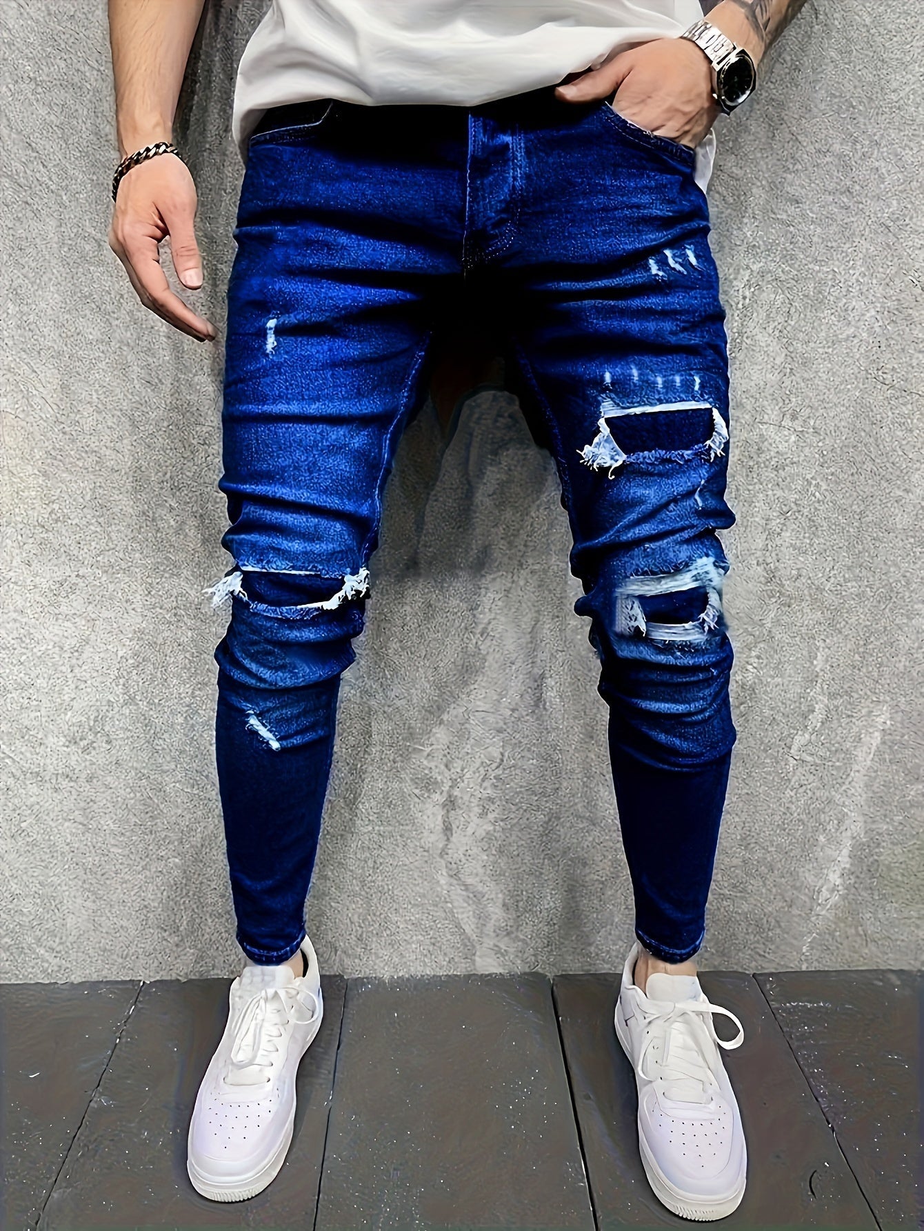 Men's Straight Leg Jeans - Classic Wash Clean Finish – Blue / Royal Blue – Blue option – view 3