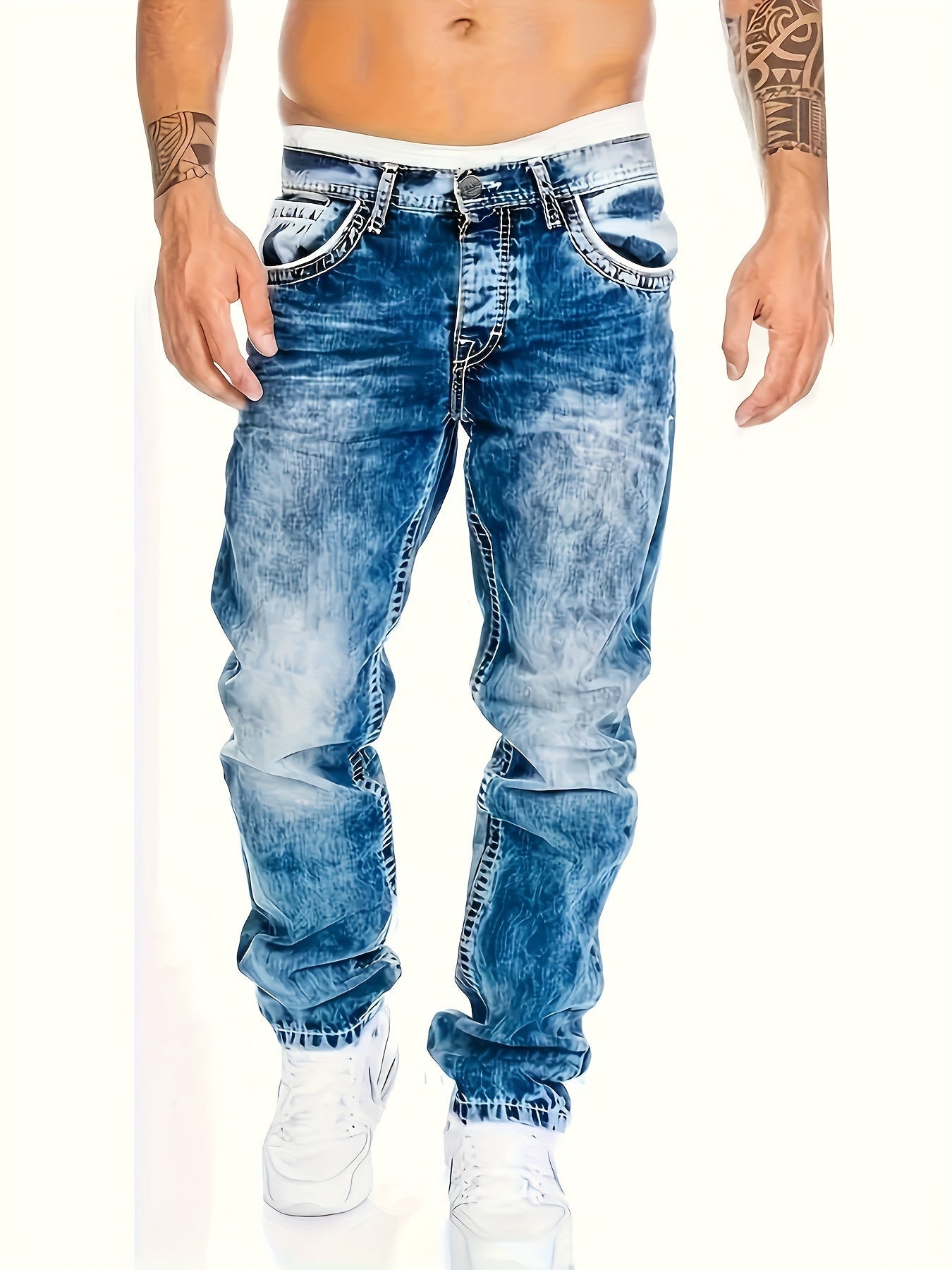 Men's Straight Leg Jeans - Classic Wash Clean Finish – Blue / Sky Blue – view 11