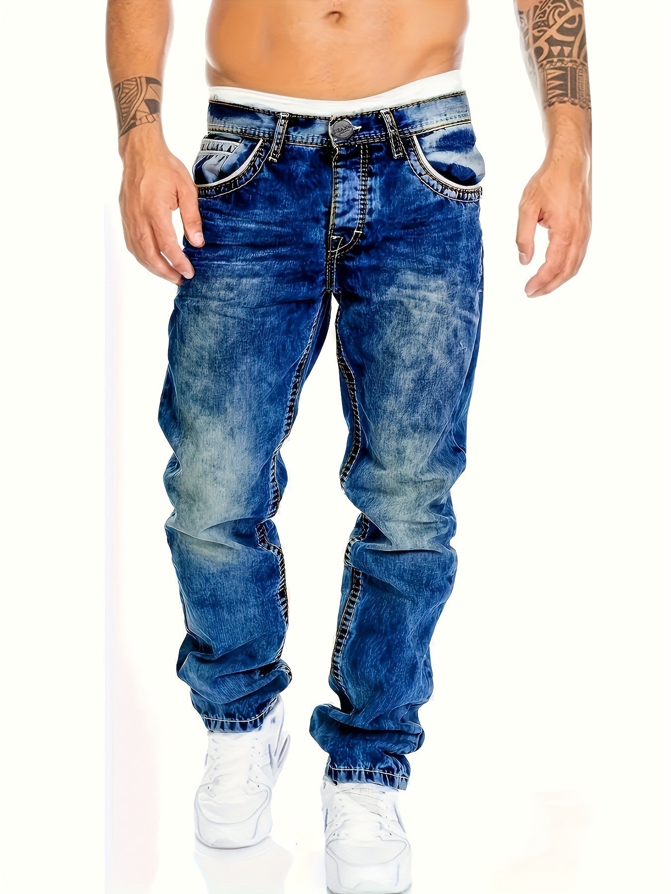 Men's Straight Leg Jeans - Classic Wash Clean Finish – Blue / Sky Blue – Blue option – view 2
