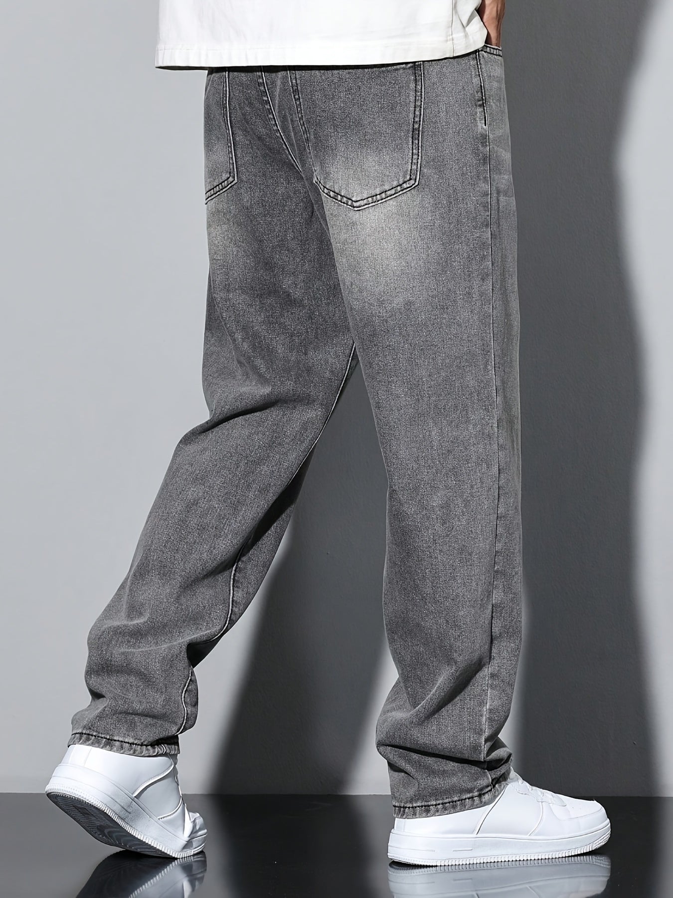 Men's Straight Leg Jeans - Classic Wash Clean Finish – Dark Gray – view 2